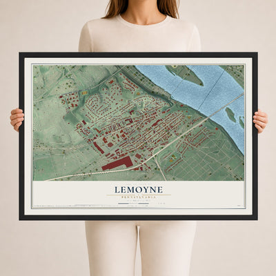 Map of Lemoyne, Pennsylvania, 24 x 36 inch print in a black wood frame