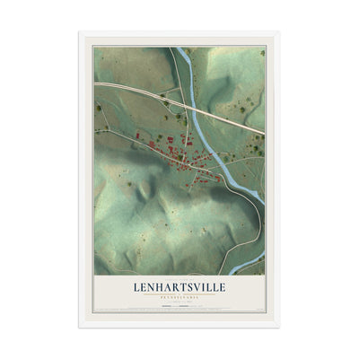 Map of Lenhartsville, Pennsylvania, 12 x 18 inch print in a white wood frame