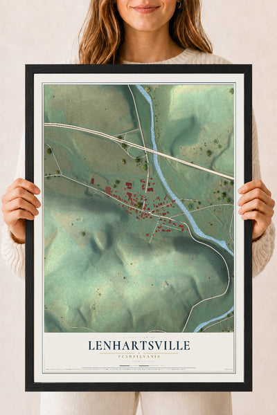 Map of Lenhartsville, Pennsylvania, 18 x 24 inch print in a black wood frame