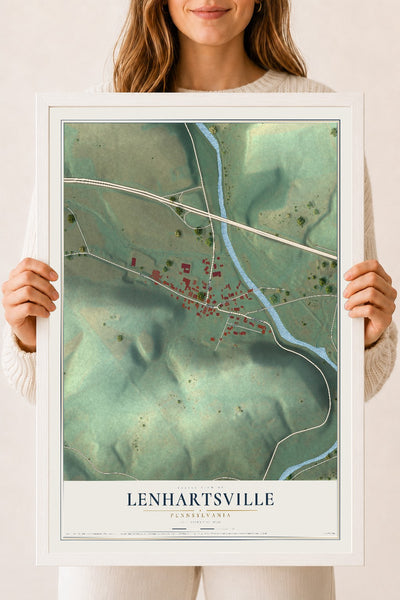 Map of Lenhartsville, Pennsylvania, 18 x 24 inch print in a white wood frame