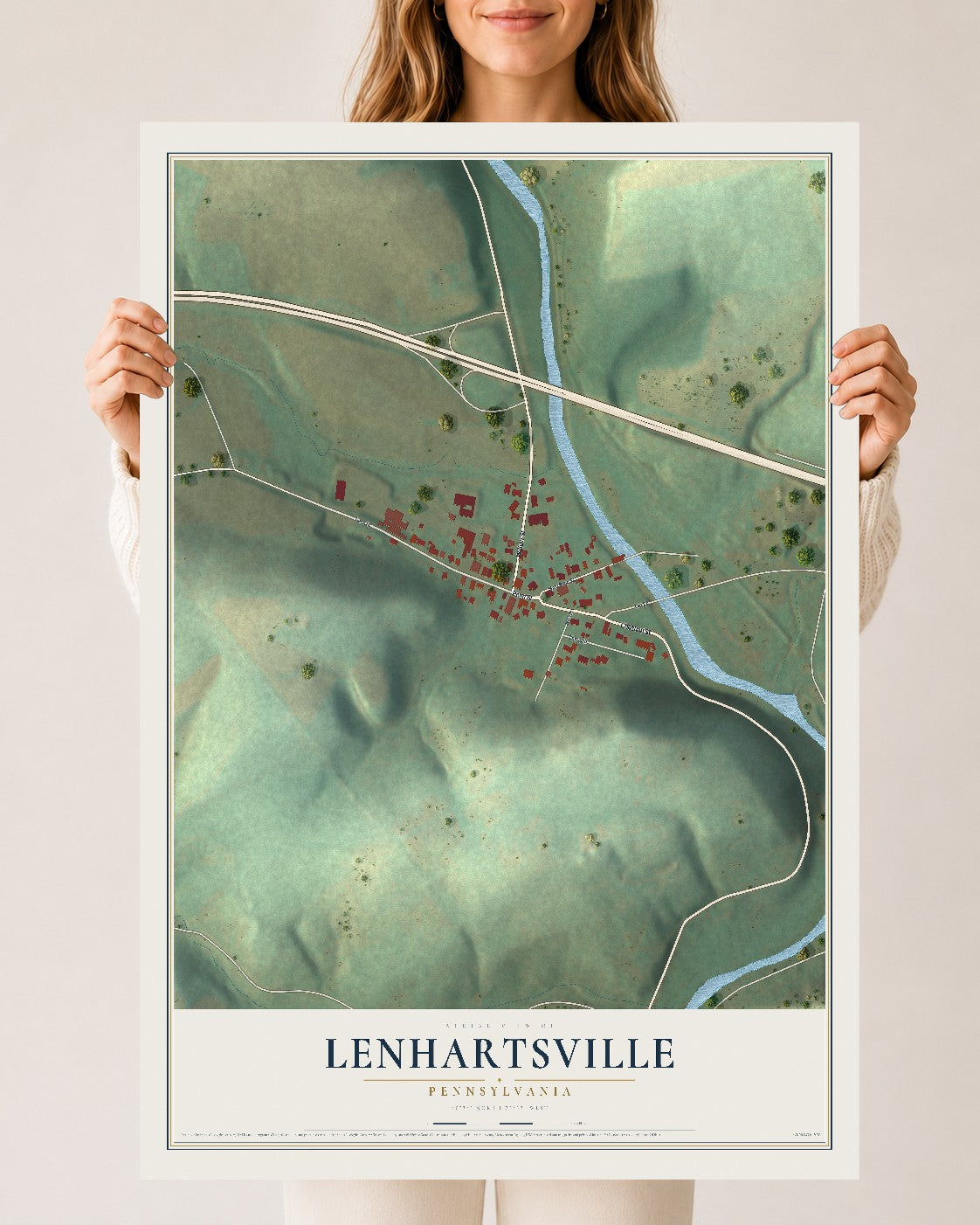 Map of Lenhartsville, Pennsylvania, 24 x 36 inch unframed archival matte print