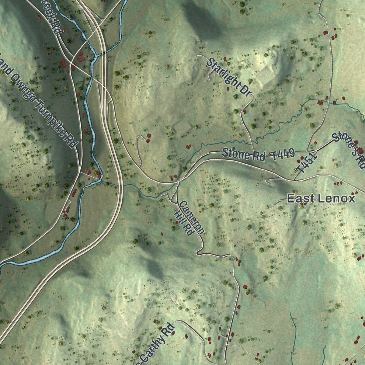 Close-up of the map of Lenox, Pennsylvania print showing street and building detail