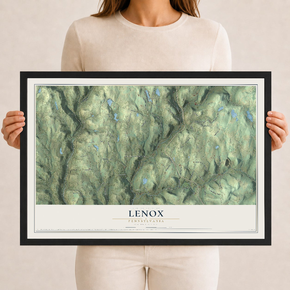 Map of Lenox, Pennsylvania, 12 x 18 inch print in a black wood frame