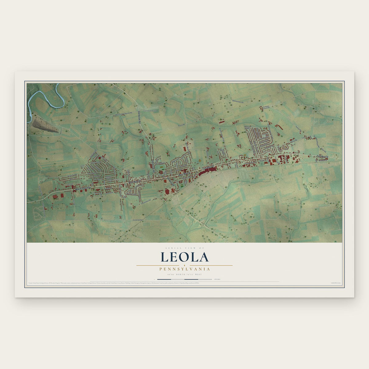 Leola, Pennsylvania map print, the full design