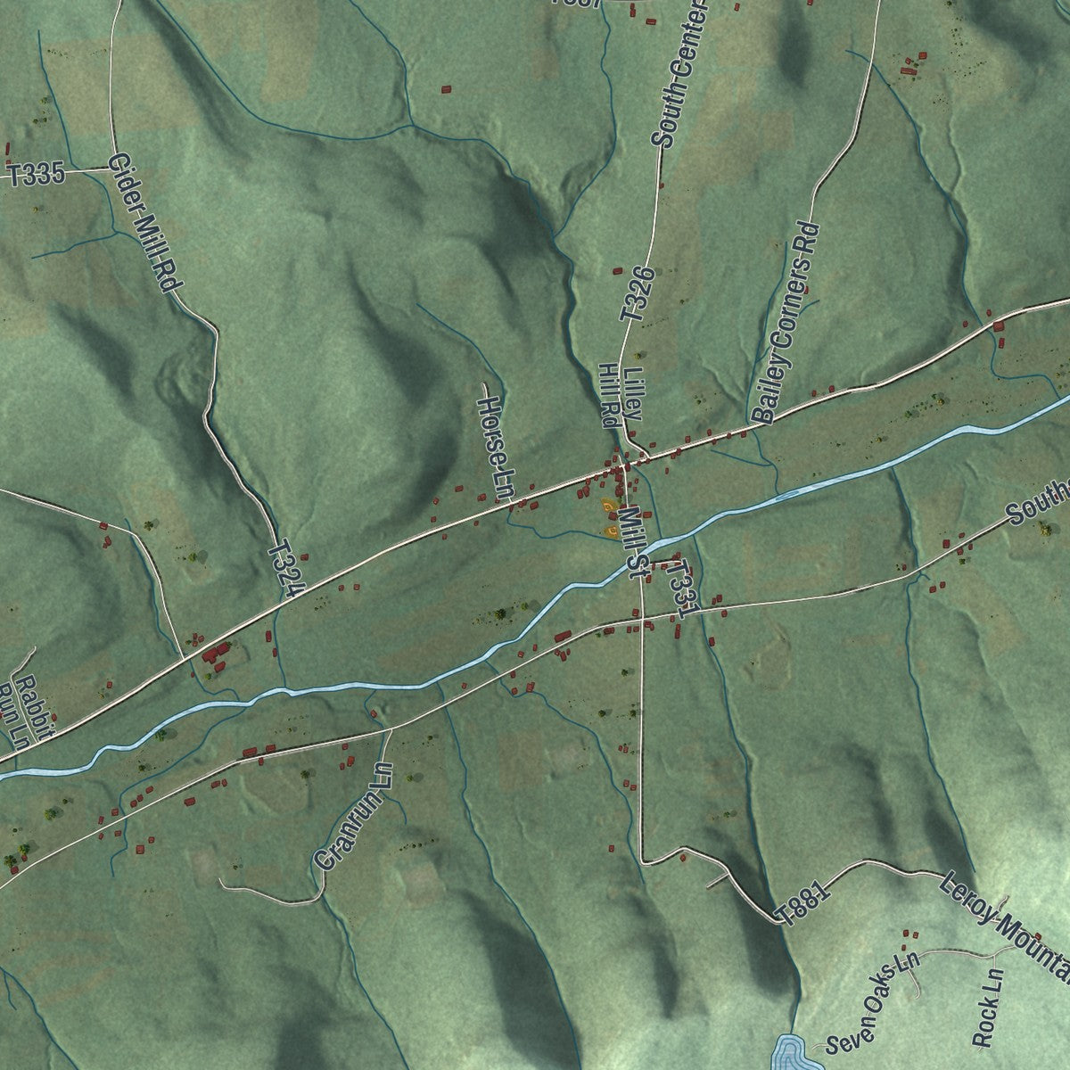 Close-up of the map of Leroy, Pennsylvania print showing street and building detail