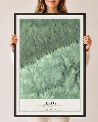 Map of Leroy, Pennsylvania, 24 x 36 inch print in a black wood frame
