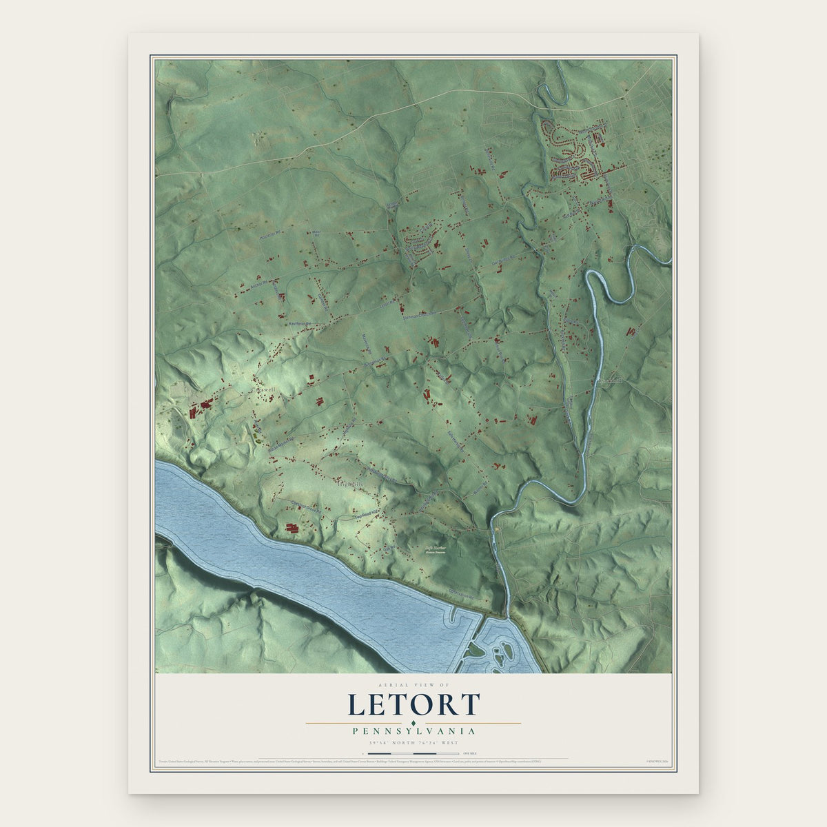 Letort, Pennsylvania map print, the full design