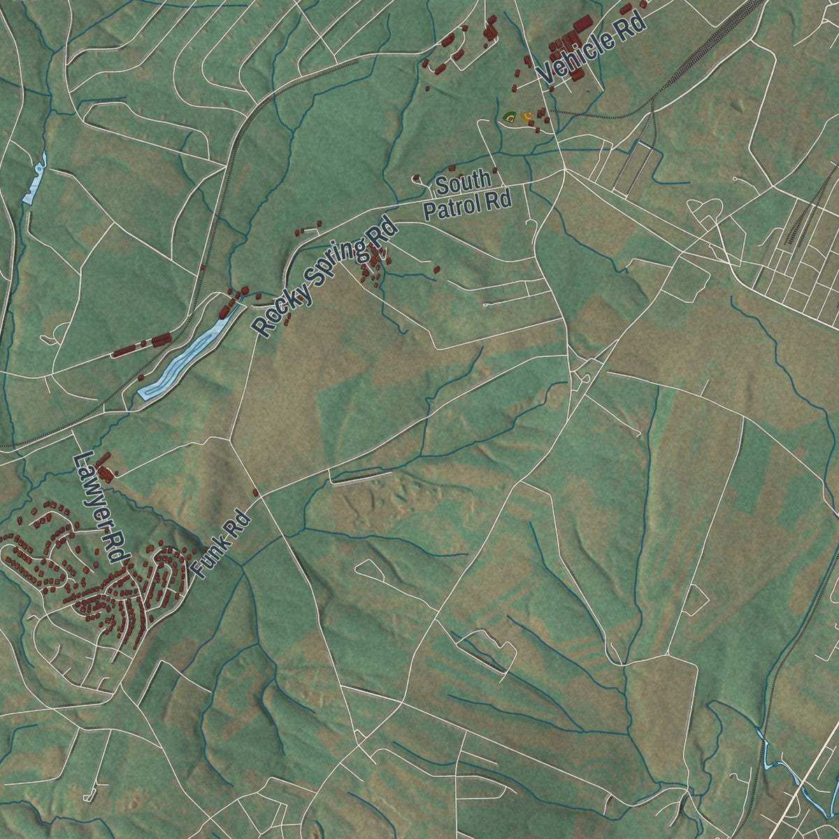 Second close-up of the map of Letterkenny, Pennsylvania print showing more streets and buildings