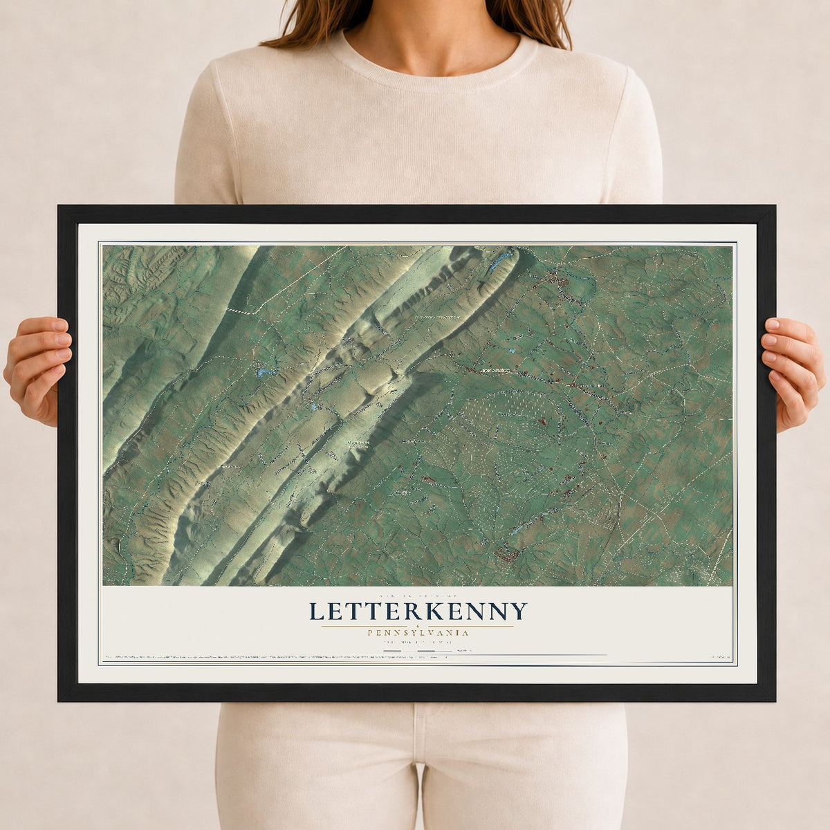 Map of Letterkenny, Pennsylvania, 12 x 18 inch print in a black wood frame