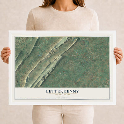 Map of Letterkenny, Pennsylvania, 12 x 18 inch print in a white wood frame