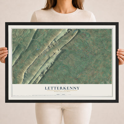 Map of Letterkenny, Pennsylvania, 18 x 24 inch print in a black wood frame