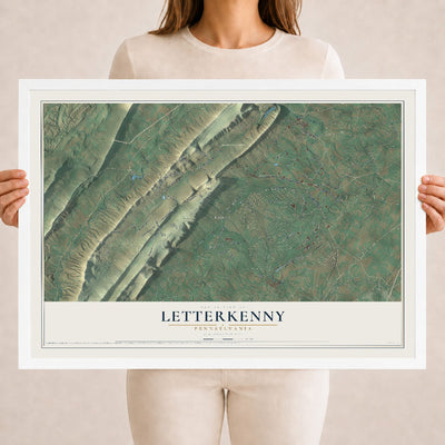 Map of Letterkenny, Pennsylvania, 18 x 24 inch print in a white wood frame
