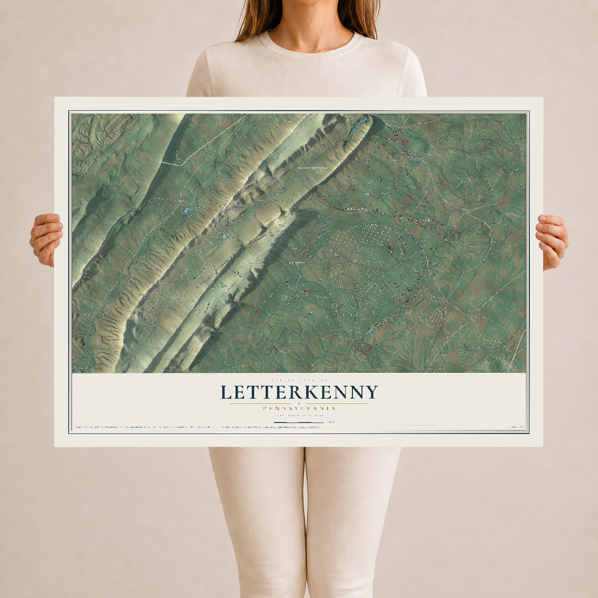 Map of Letterkenny, Pennsylvania, 24 x 36 inch unframed archival matte print
