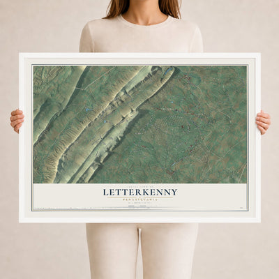 Map of Letterkenny, Pennsylvania, 24 x 36 inch print in a white wood frame