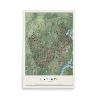 Map of Levittown, Pennsylvania, 12 x 18 inch unframed archival matte print