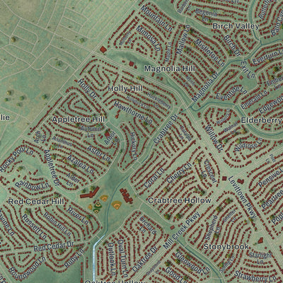 Close-up of the map of Levittown, Pennsylvania print showing street and building detail