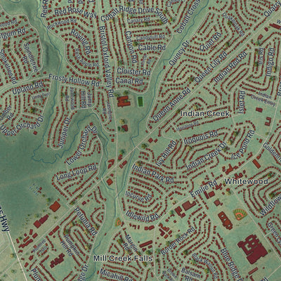 Second close-up of the map of Levittown, Pennsylvania print showing more streets and buildings