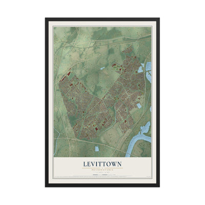 Map of Levittown, Pennsylvania, 12 x 18 inch print in a black wood frame