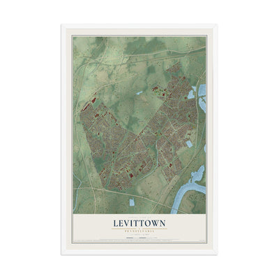 Map of Levittown, Pennsylvania, 12 x 18 inch print in a white wood frame