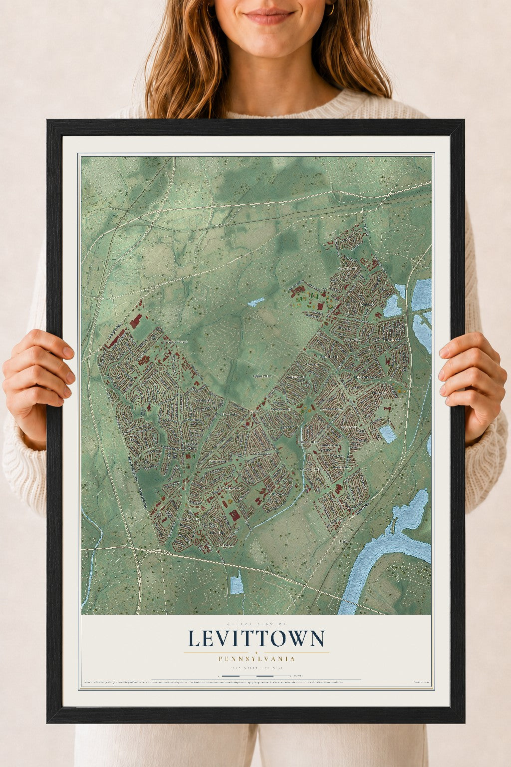 Map of Levittown, Pennsylvania, 18 x 24 inch print in a black wood frame