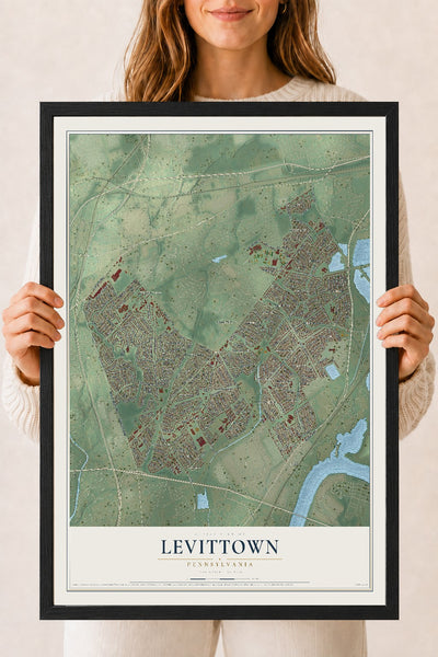 Map of Levittown, Pennsylvania, 18 x 24 inch print in a black wood frame