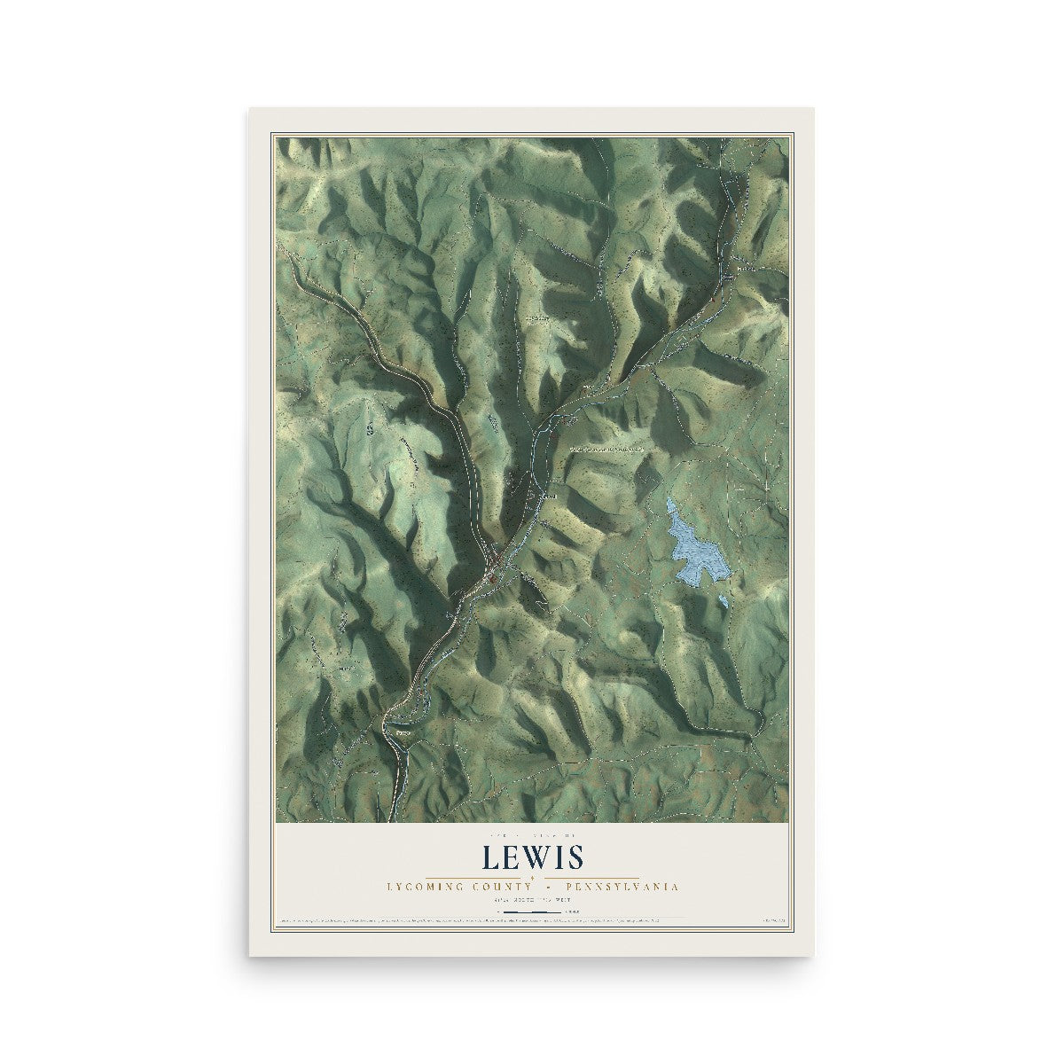 Map of Lewis, Lycoming County, Pennsylvania, 12 x 18 inch unframed archival matte print