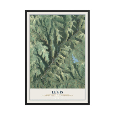 Map of Lewis, Lycoming County, Pennsylvania, 12 x 18 inch print in a black wood frame