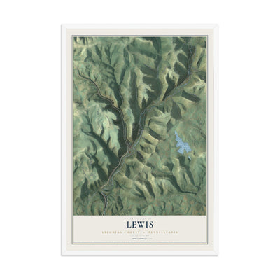 Map of Lewis, Lycoming County, Pennsylvania, 12 x 18 inch print in a white wood frame