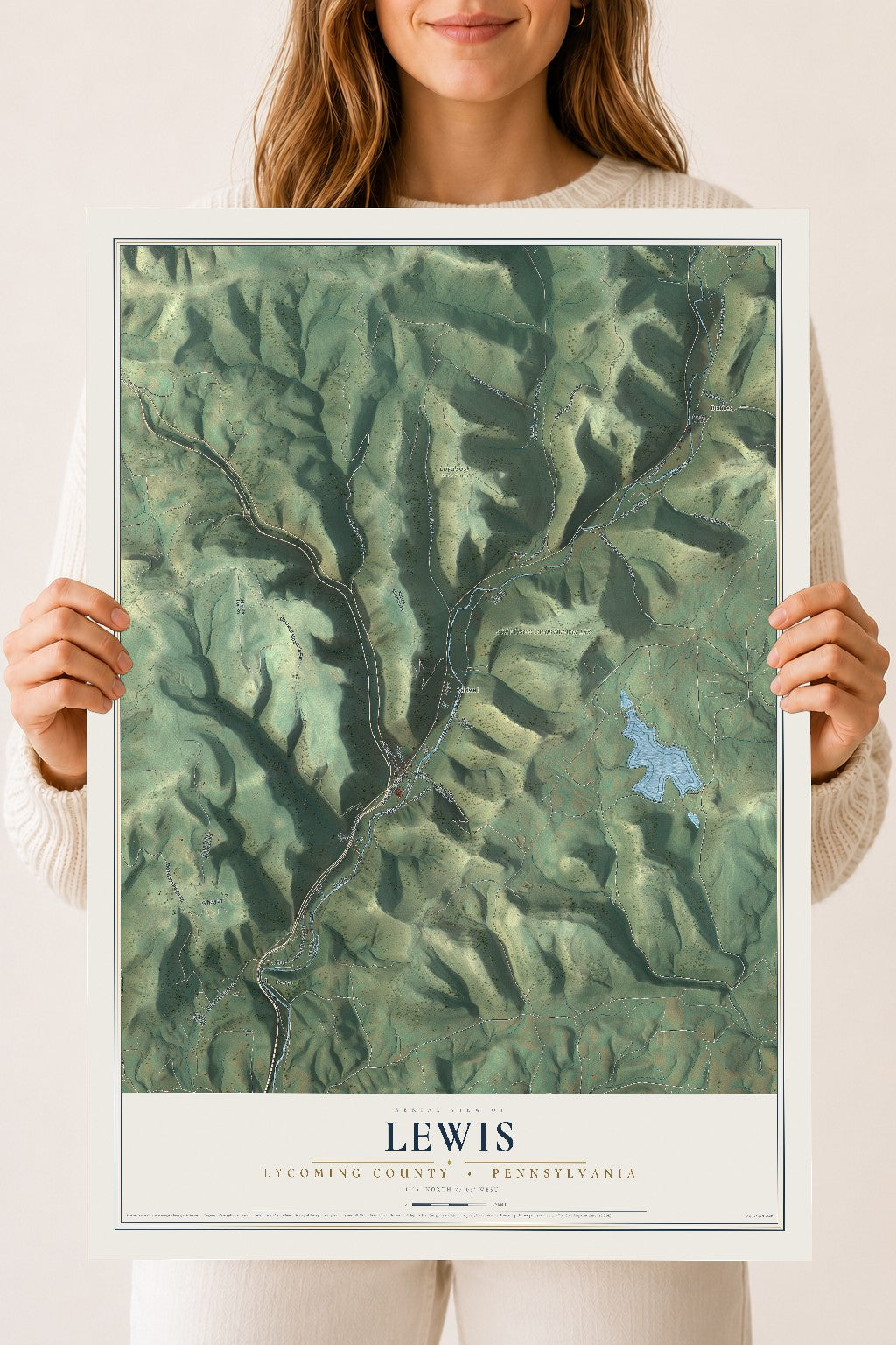 Map of Lewis, Lycoming County, Pennsylvania, 18 x 24 inch unframed archival matte print