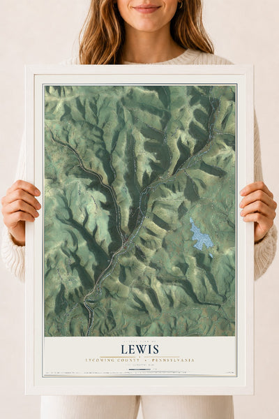 Map of Lewis, Lycoming County, Pennsylvania, 18 x 24 inch print in a white wood frame