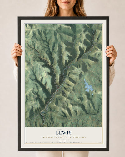 Map of Lewis, Lycoming County, Pennsylvania, 24 x 36 inch print in a black wood frame