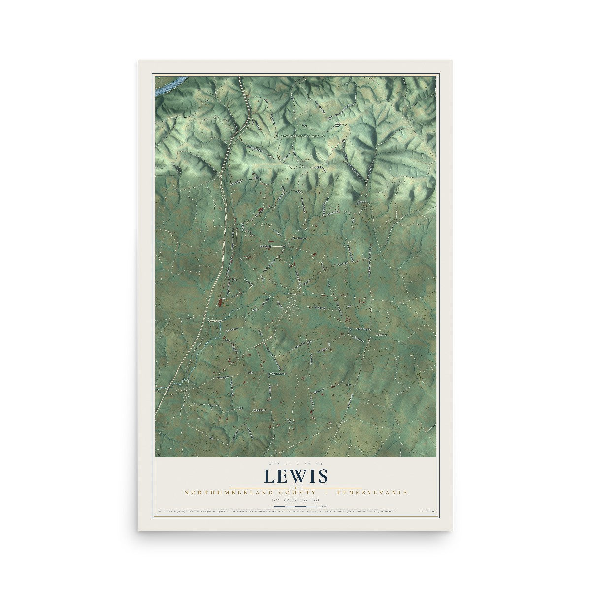 Map of Lewis, Northumberland County, Pennsylvania, 12 x 18 inch unframed archival matte print