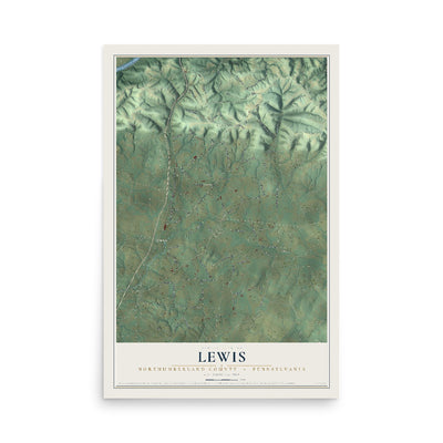 Map of Lewis, Northumberland County, Pennsylvania, 12 x 18 inch unframed archival matte print