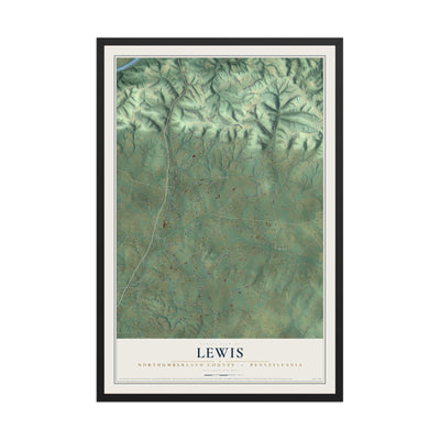 Map of Lewis, Northumberland County, Pennsylvania, 12 x 18 inch print in a black wood frame