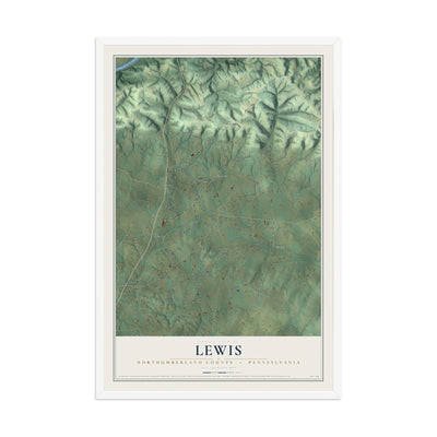 Map of Lewis, Northumberland County, Pennsylvania, 12 x 18 inch print in a white wood frame