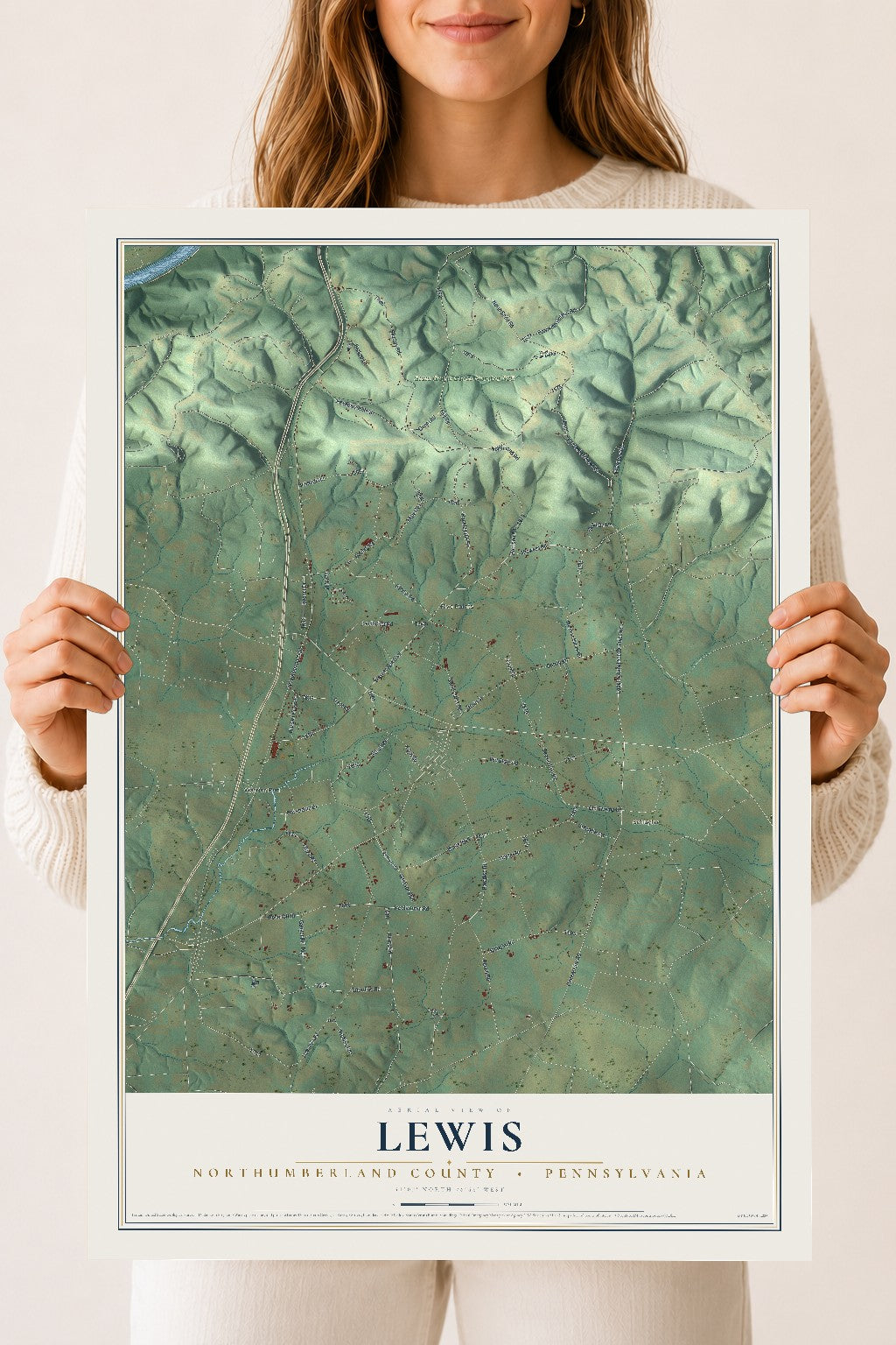 Map of Lewis, Northumberland County, Pennsylvania, 18 x 24 inch unframed archival matte print