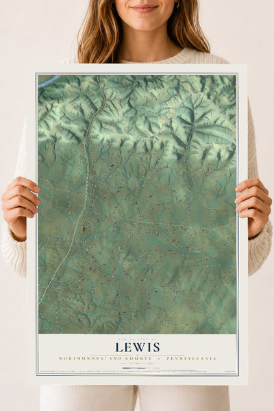 Map of Lewis, Northumberland County, Pennsylvania, 18 x 24 inch unframed archival matte print