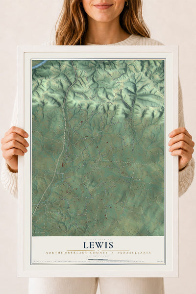 Map of Lewis, Northumberland County, Pennsylvania, 18 x 24 inch print in a white wood frame