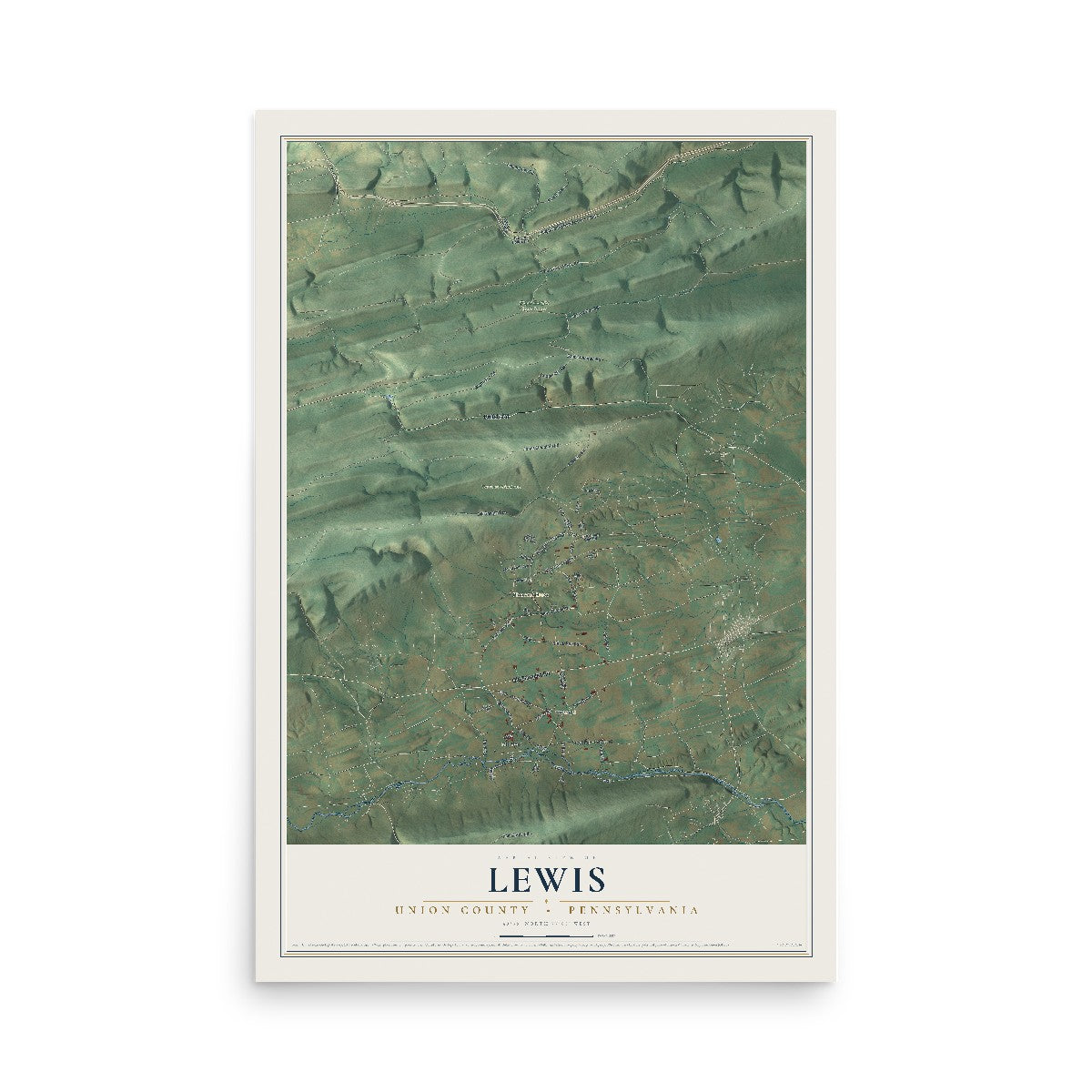 Map of Lewis, Union County, Pennsylvania, 12 x 18 inch unframed archival matte print