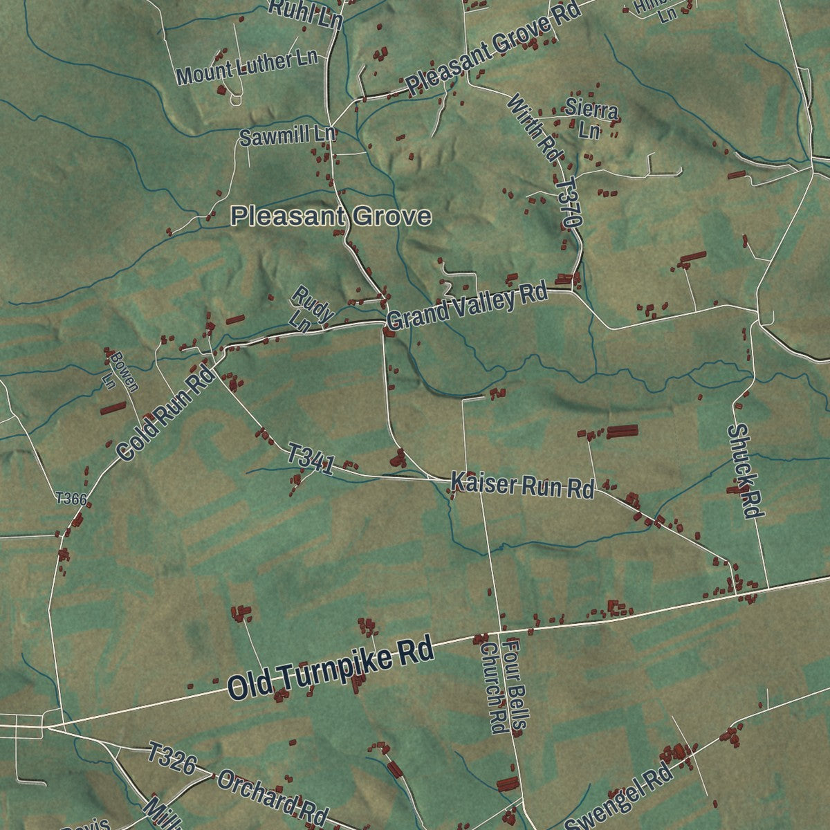 Second close-up of the map of Lewis, Union County, Pennsylvania print showing more streets and buildings