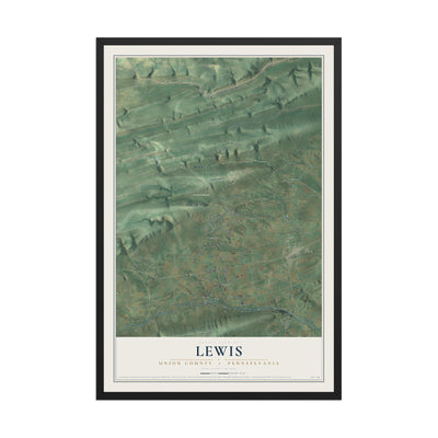Map of Lewis, Union County, Pennsylvania, 12 x 18 inch print in a black wood frame