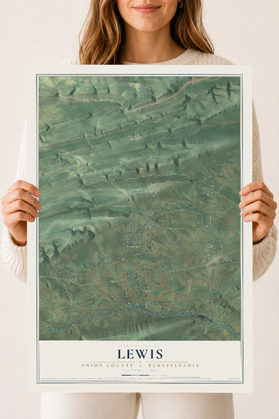 Map of Lewis, Union County, Pennsylvania, 18 x 24 inch unframed archival matte print