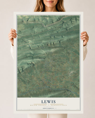 Map of Lewis, Union County, Pennsylvania, 24 x 36 inch unframed archival matte print