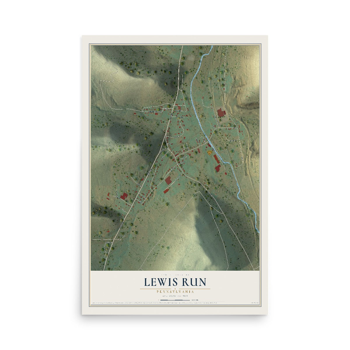 Map of Lewis Run, Pennsylvania, 12 x 18 inch unframed archival matte print