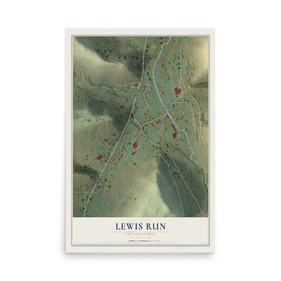 Map of Lewis Run, Pennsylvania, 12 x 18 inch unframed archival matte print