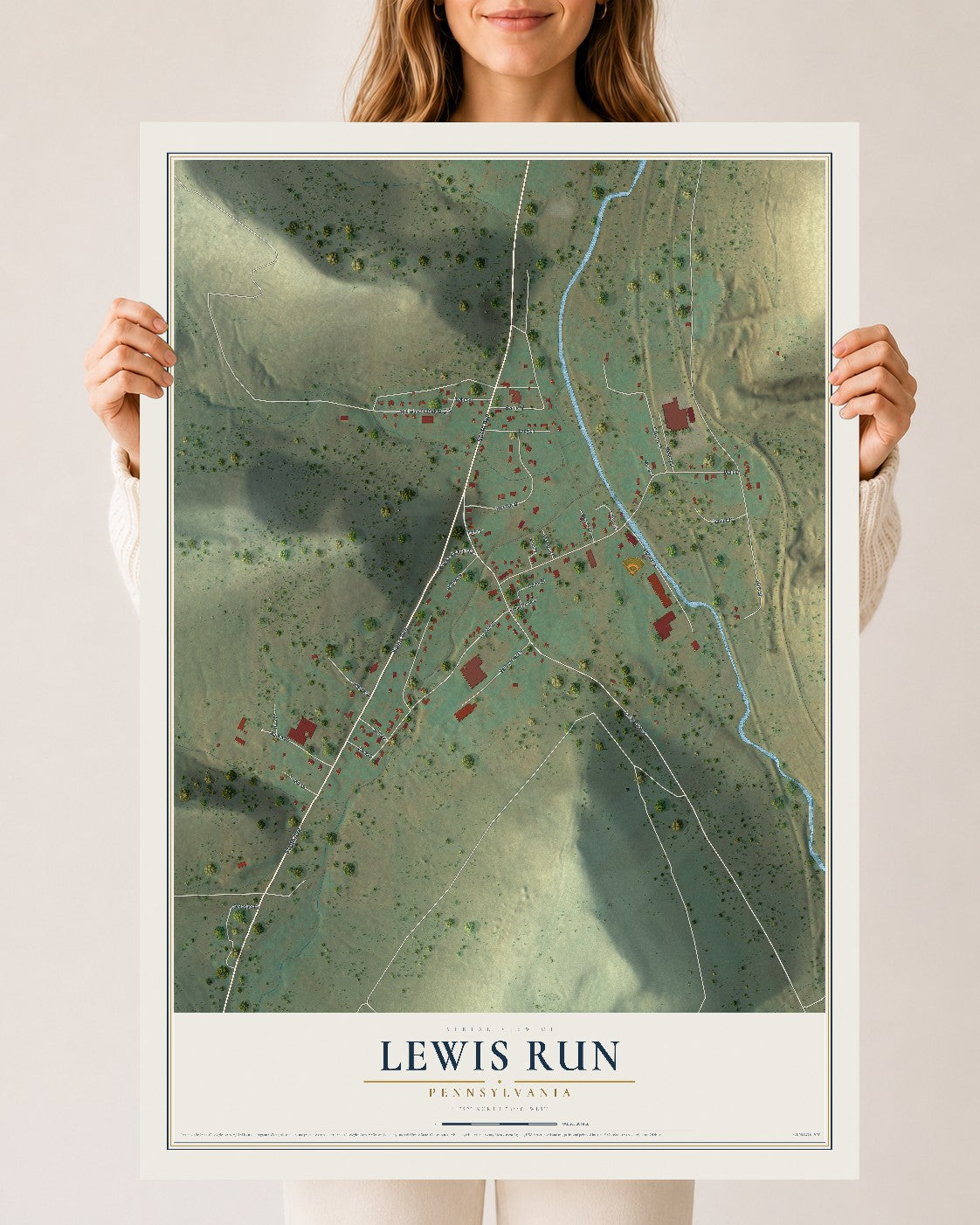 Map of Lewis Run, Pennsylvania, 24 x 36 inch unframed archival matte print