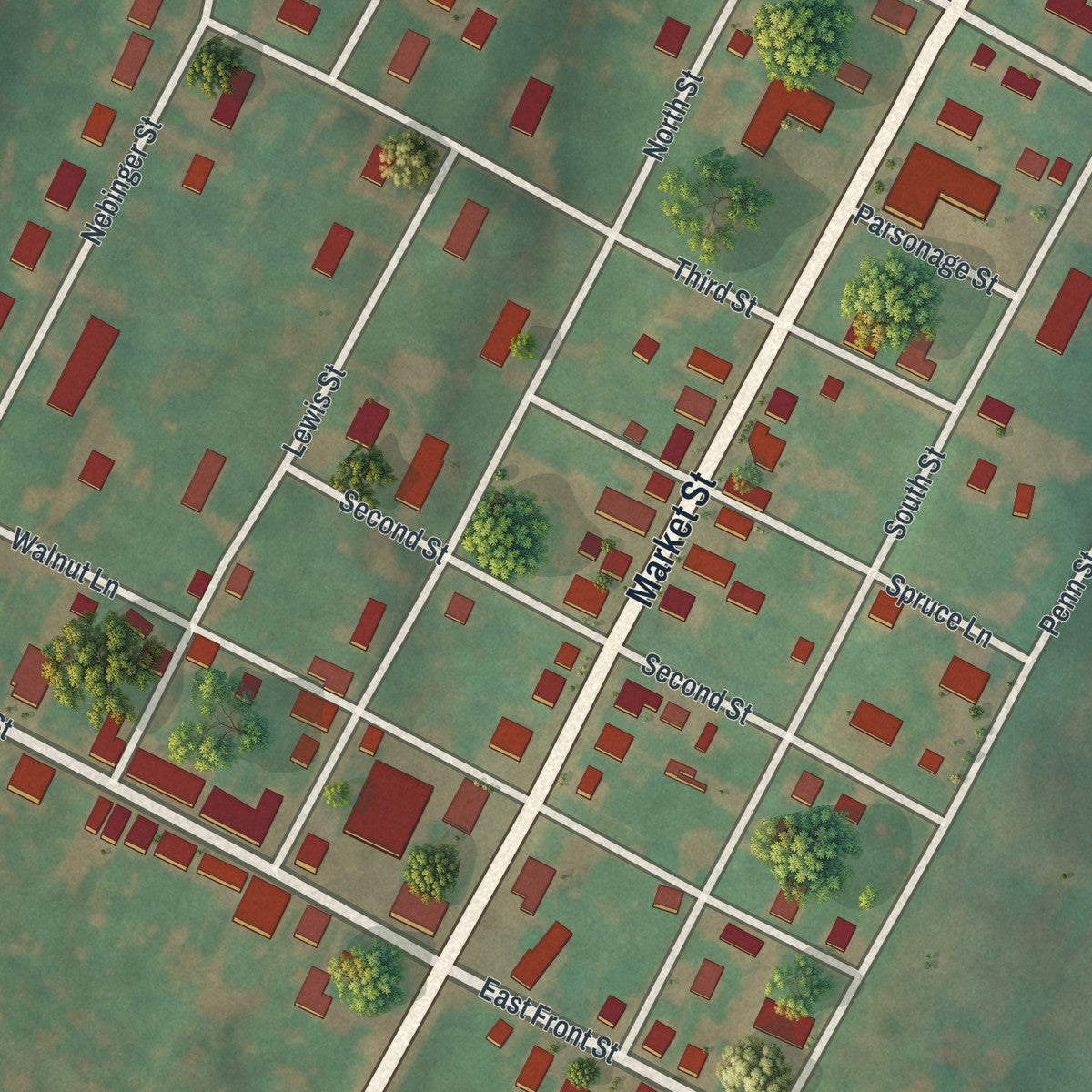 Close-up of the map of Lewisberry, Pennsylvania print showing street and building detail