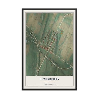 Map of Lewisberry, Pennsylvania, 12 x 18 inch print in a black wood frame