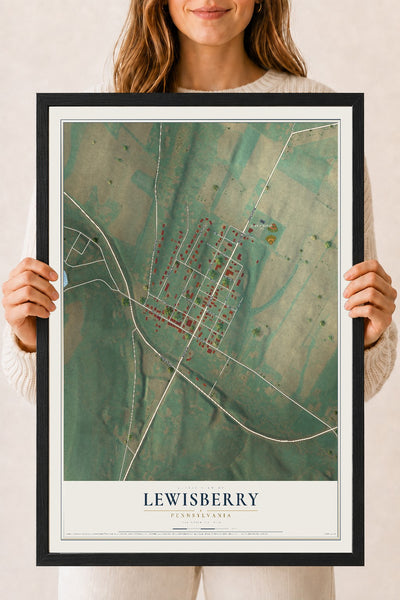Map of Lewisberry, Pennsylvania, 18 x 24 inch print in a black wood frame
