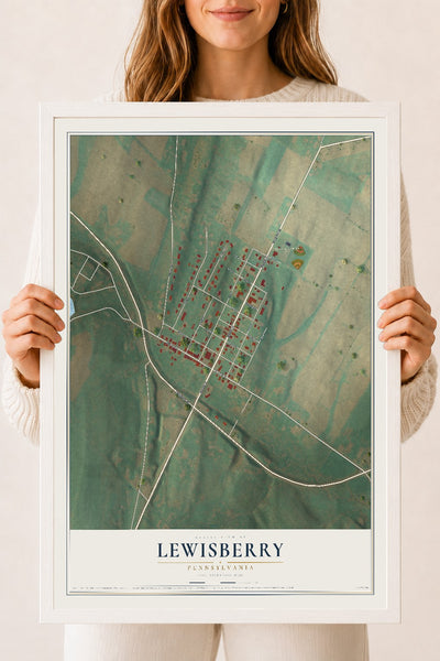 Map of Lewisberry, Pennsylvania, 18 x 24 inch print in a white wood frame